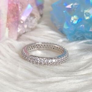 NIB •Pavoi 14K Gold Plated Cubic Zirconia Eternity Wedding Band Alternative (S5)